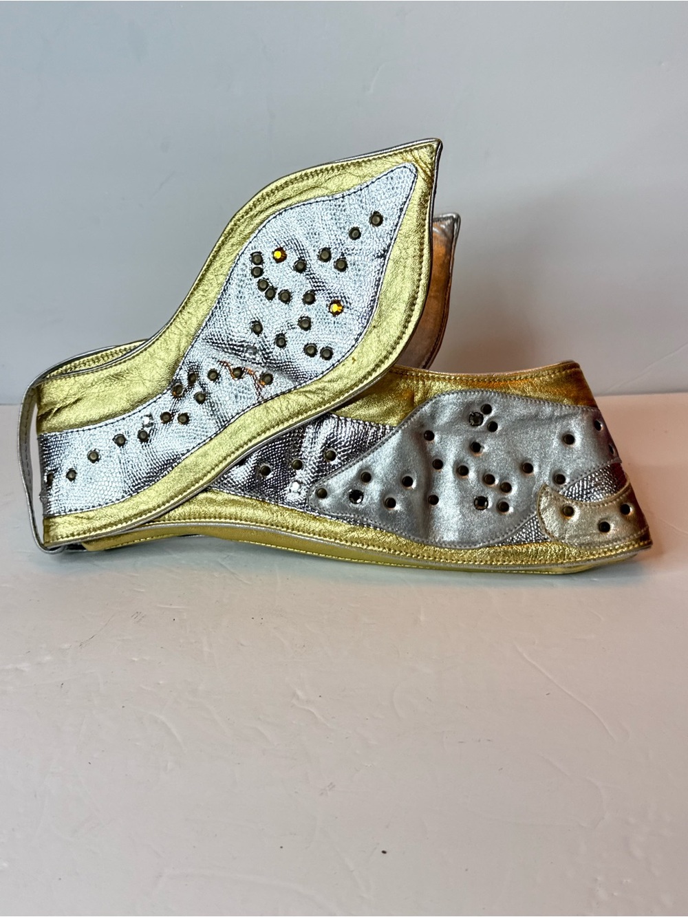 Vintage 80s Atashi for Cache Sculptural Metallic Wave bag , Rhinestone Embellish